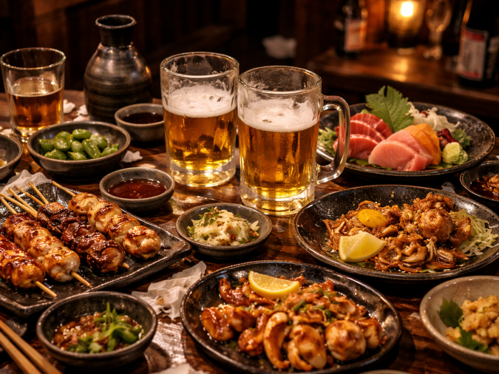 Aneka macam menu izakaya dan bir